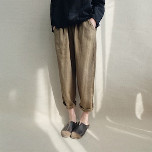 ソフトリネンパンツ ゆったりカジュアル ハーレムパンツ、リネン トラウザー レギンス クロップドパンツ レディース