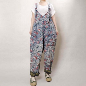 Fall Outfit Cotton Jumpsuits For Women, Adjustable Straps Romper Cute Printed Knotted Overalls, Summer Loose Gardening Overalls With Pockets
