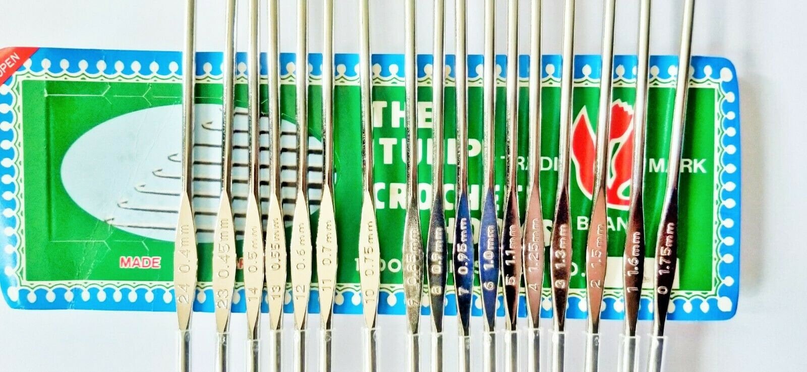 17 TULIP Steel Crochet Hooks for Fine Lace Size 0/1.75mm to Size