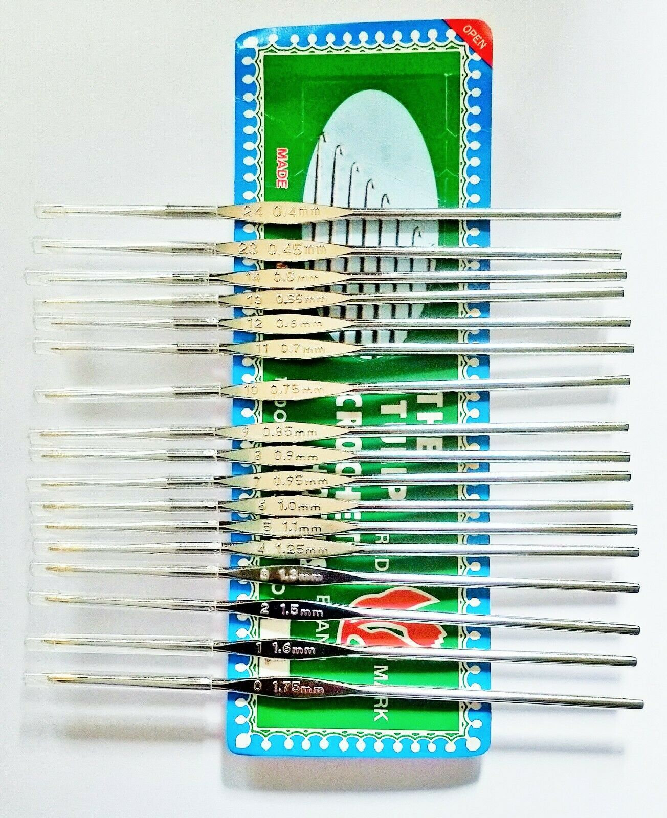 17 TULIP Steel Crochet Hooks for Fine Lace Size 0/1.75mm to Size