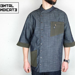 Denim Chef Jacket, Personalized, Breathable , Short Sleeve, Large Pockets, Relaxed Fit, Culinary Professional Workwear for Cooks