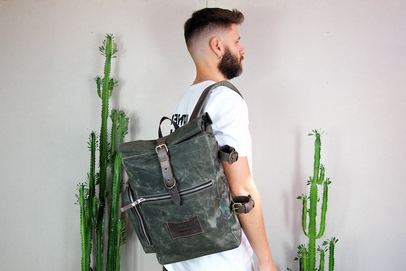 Roll Strap Rucksack Canvas Roll Top Backpack: Leather Straps, Personalized Rucksack - Etsy