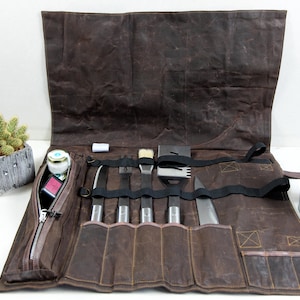 Meilleur cadeau de grillades pour homme, sac personnalisé enroulable pour barbecue, cadeau pour amateur de cuisine en plein air, sac en toile cirée personnalisé/monogrammé pour grillades
