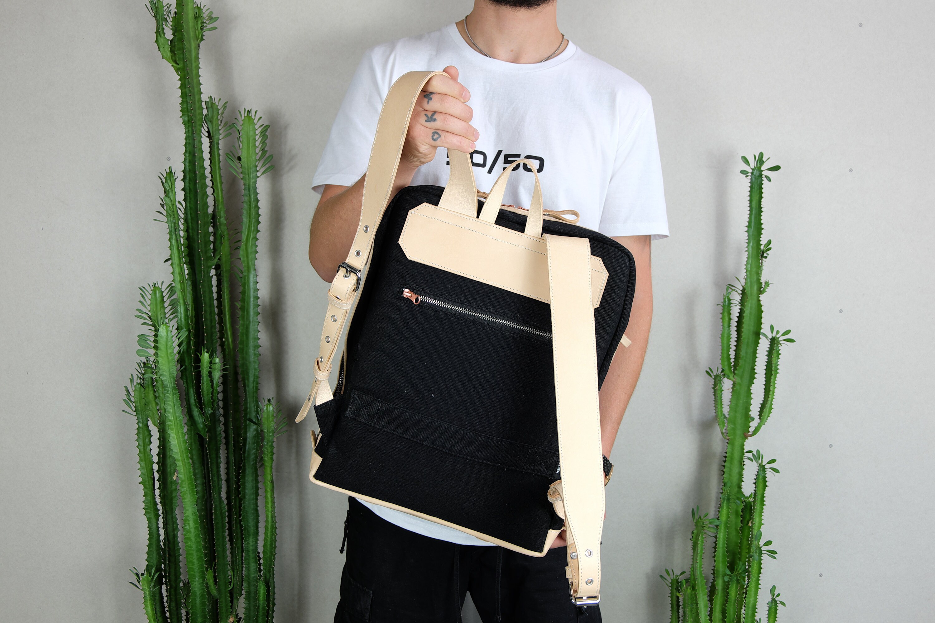 Premium Black Canvas Laptop Backpack, Men's City Backpack, Daily Unisex  Monogram Rucksack, Everyday Urban Backpack - Yahoo Shopping