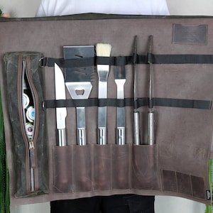 Estuche para cuchillos y utensilios para barbacoa al aire libre, bolsa de cuero y soporte portátil para herramientas de barbacoa, bolsa de almacenamiento para herramientas de barbacoa, regalo de San Valentín