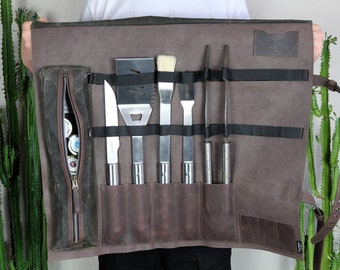 BBQ Bag, Gift for Him , BBQ Tool Roll, Barbeque Gift, BBQ Case, Grill Roll, Grill Bag, Campfire Bag, Bbq Gift, Knife Bag, Valentine's day