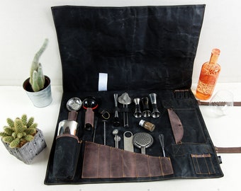 cadeau esthétique barman personnalisé, kit cadeau barman, sac à roulettes pour outils de mixologie sur mesure, idée cadeau barman maison, barman nomade