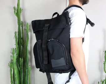 Schwarzer Rucksack, personalisierter Rucksack, Wanderrucksack, Wanderrucksack, Pendlerrucksack, Stadtlebenrucksack, wasserdichte schwarze Leinwand