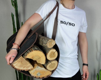 Personalized Waxed Canvas Log Carrier: Heavy Duty Firewood Holder