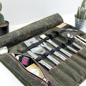 gepersonaliseerde BBQ-kooktool voor buiten, op maat gemaakte grillkoffer, handgemaakte bbq-kooktas, tuinhuis gepersonaliseerd cadeau-idee