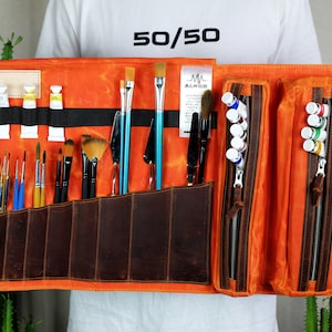 Rotolo di pennelli per artisti personalizzato, regalo artigianale personalizzato, organizer per pennelli, rotolo di pennelli artigianale fatto a mano, regalo rotolo di utensili artigianale