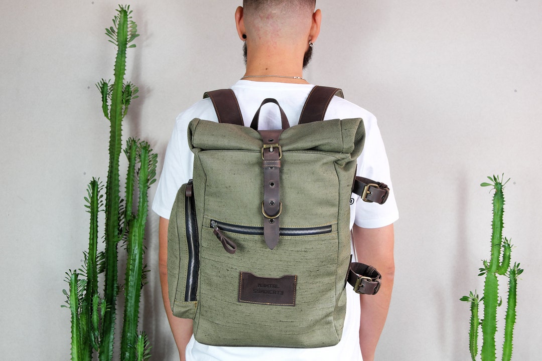 Canvas Roll Top Backpack: Leather Straps, Personalized Rucksack - Etsy