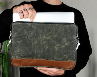 Waxed Canvas Laptop Sleeve , Waterprool laptop case , Macbook Pro, 13" MacBook Air, 13" Macbook with Retina Display, 13"