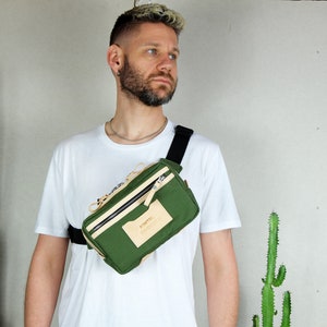Riñonera grande de viaje, tipo bandolera, tipo bandolera o para llevar en el cinturón, para mujer, accesorios de verano en verde y crema, riñonera de lona personalizada