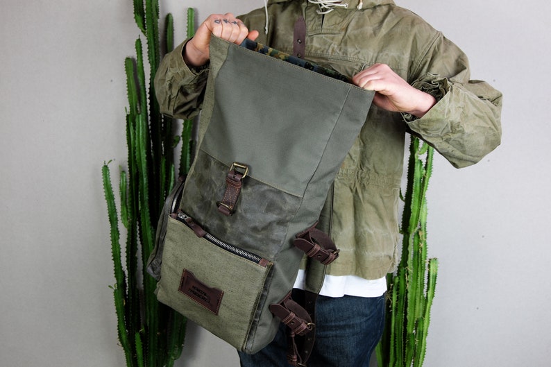 Handmade backpack for Urban Nomads, Waterproof Canvas and Leather Streetwear Backpack ,Hipster Laptop Backpack for Men, Nomad Backpack image 4