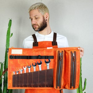 Rugged Tool Roll Up Bag, Waxed Canvas Roll with Pockets, Mechanic Tool Organizer, Carry On Wrench Holder,  Christmas Motorcycle gift idea
