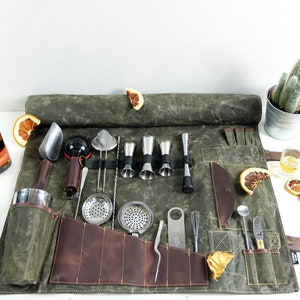 personalized bartender bag kit gift, bartender aesthetic gift tool roll, father's day gift for him, cocktail aesthetic custom canvas case