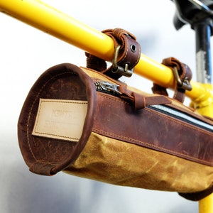 Heavy Duty Handlebar Bag for Bicycles, Waxed Canvas Frame Pouch, Mountain Bike Tool Bag, Personalized Cycling Gifts for christmas