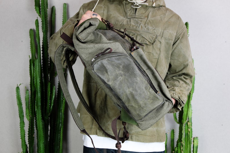 Handmade backpack for Urban Nomads, Waterproof Canvas and Leather Streetwear Backpack ,Hipster Laptop Backpack for Men, Nomad Backpack image 6