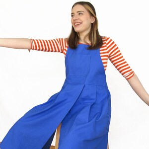 Cobalt Blue Pleated Split Leg Apron: Handmade Artist Pottery Workwear