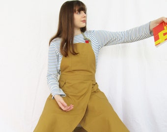 NEW! Ochre Canvas Pottery Apron with Split Leg, 3 pockets and Adjustable Neck Tie. No14:3