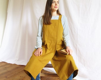 Delantal de lona de algodón con abertura en la pierna: espalda cruzada ajustable, ropa de trabajo para artistas de la cerámica.