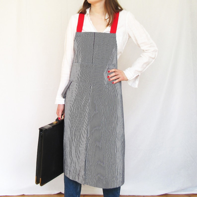 Crossback Pottery Apron Stripe Denim Adjustable Split Leg Etsy