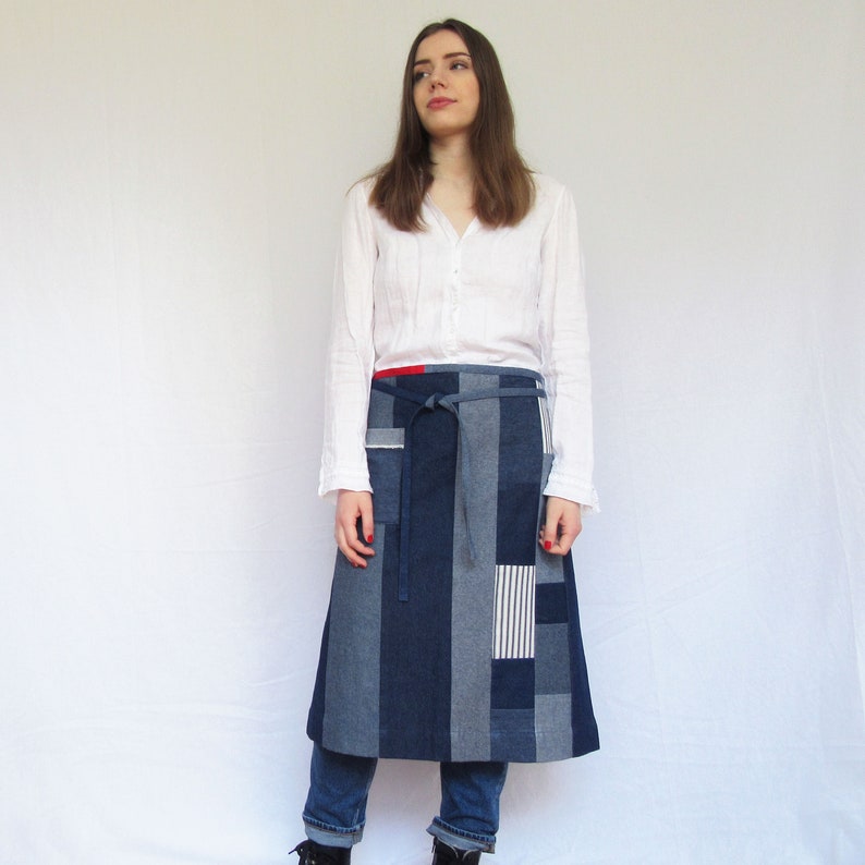 Denim Patchwork Apron 20 Piece Boro Style Apron One Of A Etsy