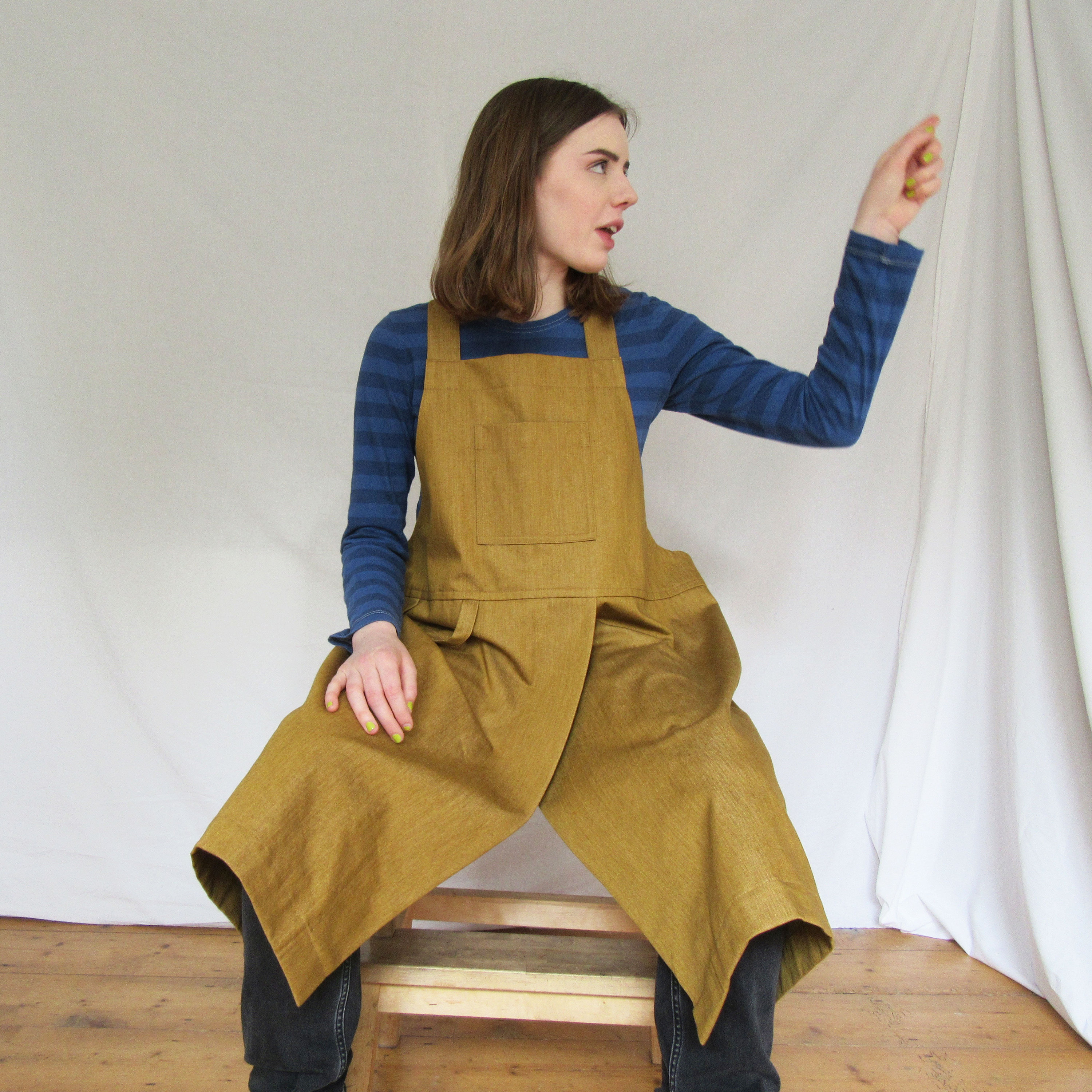 Pottery Apron, Split Front, Japanese Cross Back Apron, Craft Potters Apron,  Ochre Denim No4:5 