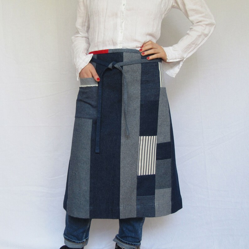 Denim Patchwork Apron 20 Piece Boro Style Apron One Of A Etsy