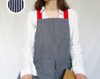 Denim Pottery Apron: Split Leg, Adjustable Crossback for Potters & Artists, Pockets