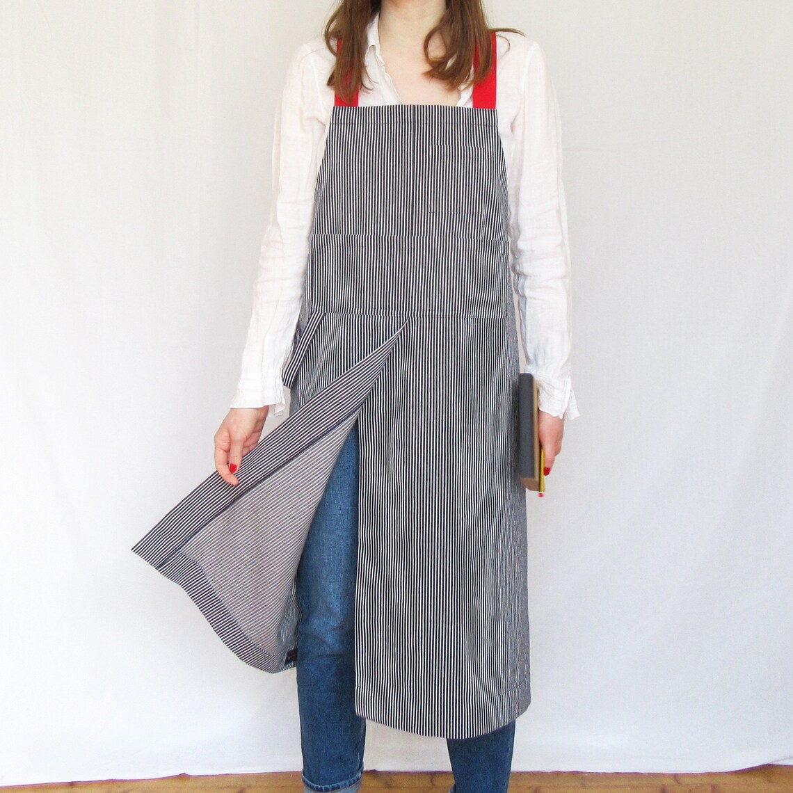 Stripe Denim Pottery Apron With Adjustable Crossback Design Etsy