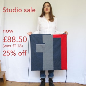 One-of-a-kind Denim Patchwork Apron, Eco Japanese Boro Style Unisex Apron with Pocket. Upcycled fabrics. No16:2