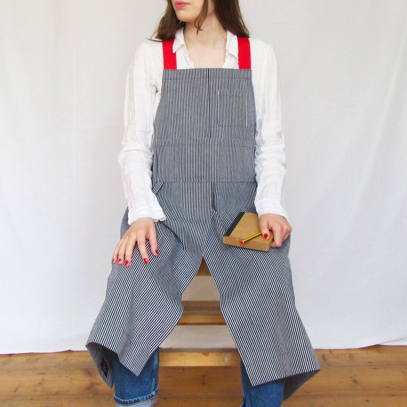 Crossback Pottery Apron Stripe Denim Adjustable Split Leg Etsy