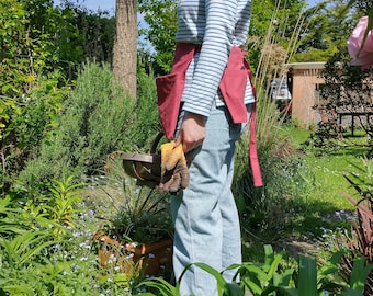 Cinturón de herramientas de jardín de lona roja: Delantal vegano para jardineros con bolsillos