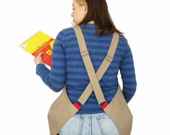 Delantal de alfarero con pernera dividida: bata de artista de lona de algodón beige