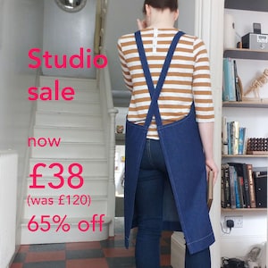 Handmade Denim Cross Back Apron: Comfortable Artist Smock