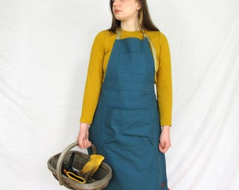 Canvas Gardening Apron with Harvesting Pouch & Secateur Pocket - Green Blue Teal