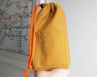 Upcycled Ochre Canvas Ditty Bag: Drawstring Pouch for Tools, Phone, Travel