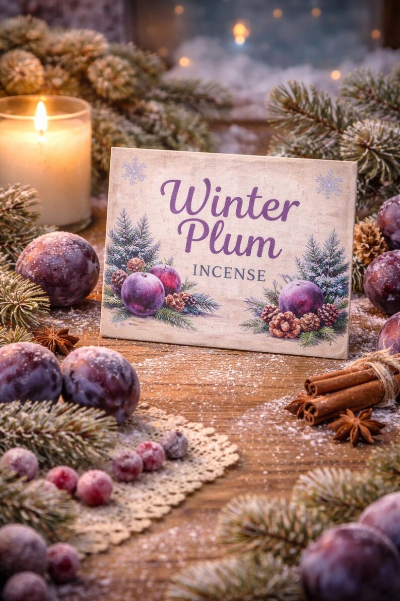 Winter Plum Incense – Cozy Fruity Floral Aroma, Handmade Holiday Scent image 1