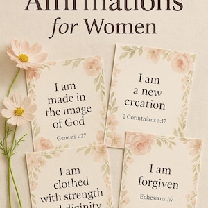 Afirmaciones bíblicas para mujeres: tarjetas imprimibles del Antiguo y Nuevo Testamento: ánimo y fe