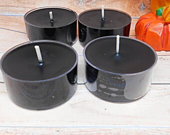 Black Tealight Candle, Black Tealights, Home Decor, Halloween, Autumn Candles, Fall Candle, Aromatherapy