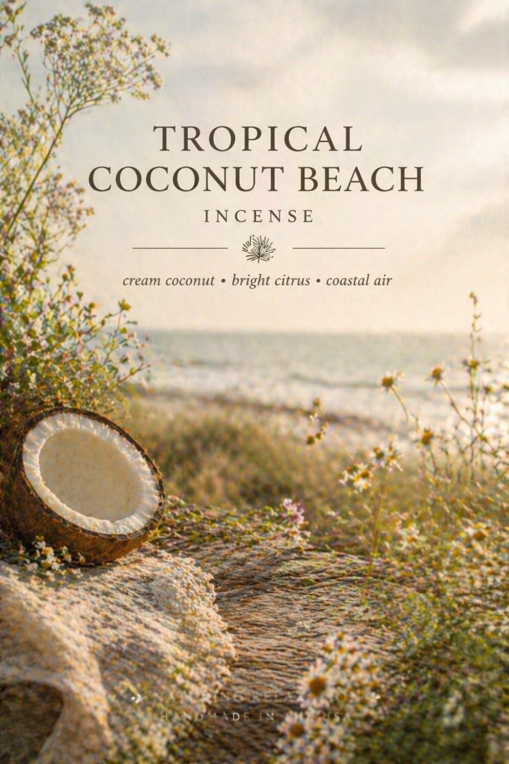 Tropical Coconut Beach Incense, Creamy With Bright Coastal Air