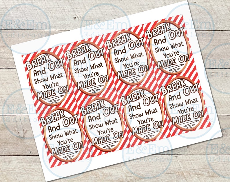 Break Out Good Luck Tag, Competition Gift Goodie, PTO PTA, Game Day Team Favors, Pair with Wafer Candy Bar, Instant Download Printable image 2