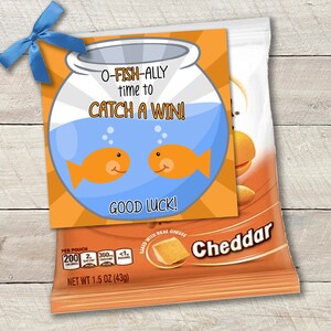 Sports Good Luck Tags | O-Fish-Ally Catch A Win | Team Game Tournament Competition Gift Treat Labels | Goodie Tags Pair w/ Fish Crackers