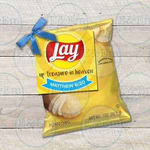 Lay up Treasure in Heaven Tags, Youth Group Treat Labels, VBS Candy Reward, Sunday School Tags to pair with Chips, Digital Download
