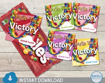 Taste the Victory Good Luck Tags, 5 Colors Included of Competition Treat Labels, Team Tags to pair with Rainbow Candy, Digital Download