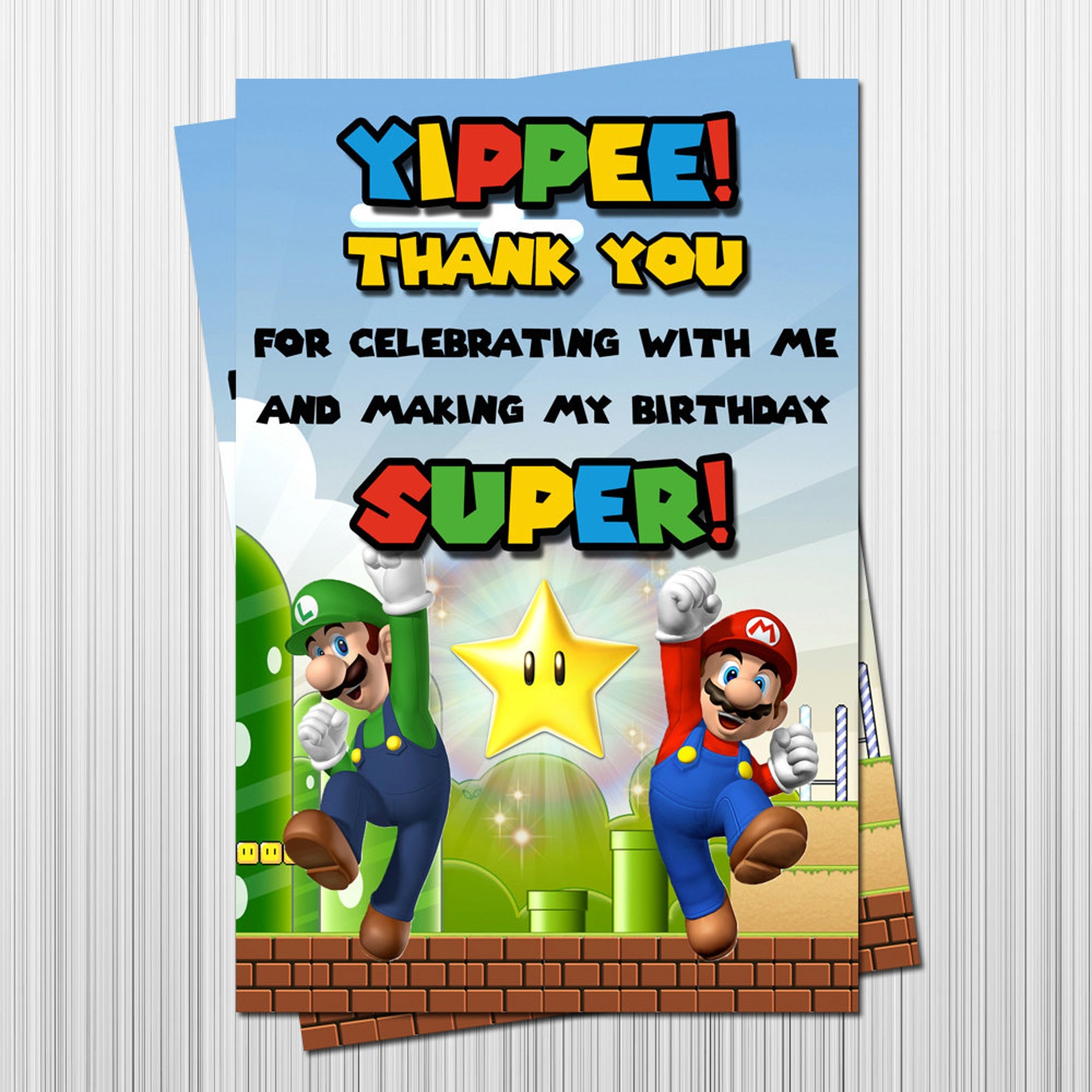 Super Mario Birthday Thank You Card Mario and Luigi Party Etsy