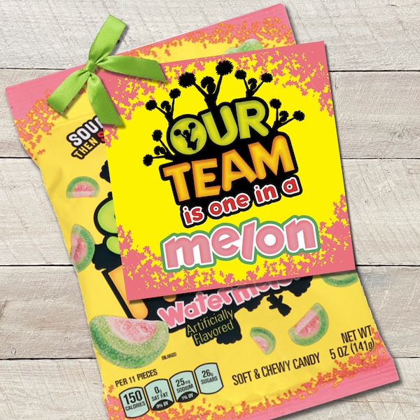 Cheerleading Good Luck Tags | Cheerleader One in a melon | Team Tournament Competition Gift Treat Labels | Goodie | Watermelon Sour Candy