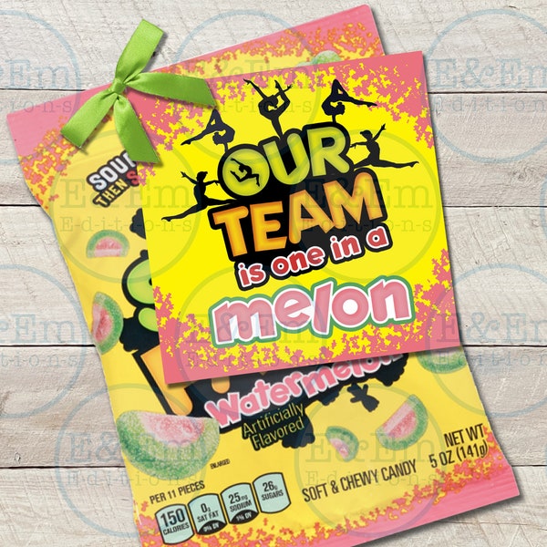 Gymnastics Good Luck Tags | Gymnast One in a melon | Team Tournament Competition Gift Treat Labels | Goodie | Watermelon Sour Candy